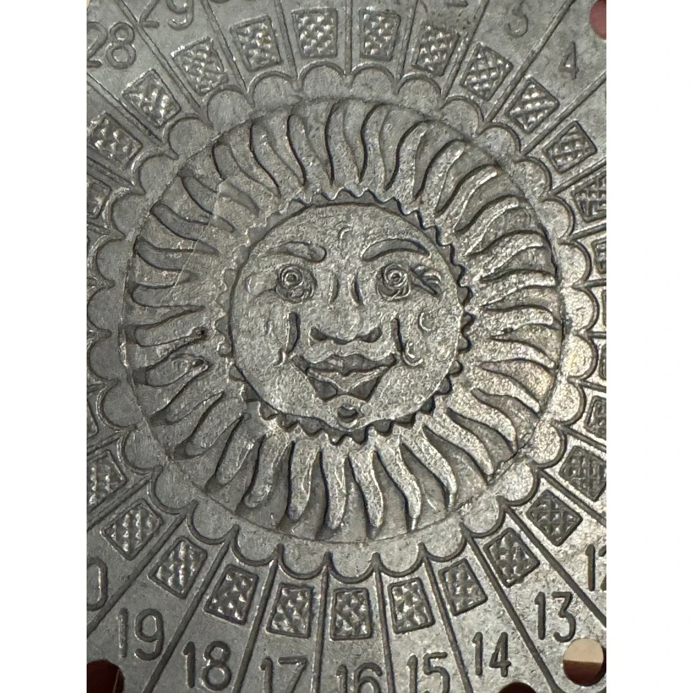 Vintage Celestial Sun Face Perpetual Desk Calendar Metal Silver Tone Boho Decor